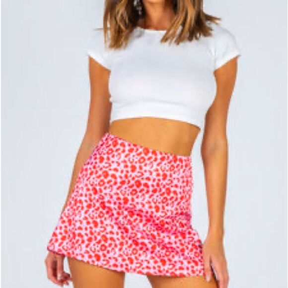 Princess Polly Quinny Mini Skirt Pink Red Animal Print High Waist Y2K - Picture 1 of 6